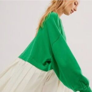FREE PEOPLE Eleanor Slouchy Tennis Green‎ Combo Sweatshirt Dress Size Small NWT
